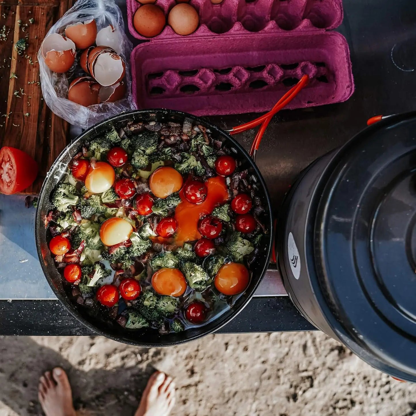 10-Inch Non-Stick Camping Fry Pan with Folding Handles for Outdoor Cooking and Backpacking