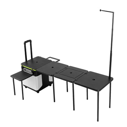 Rolling Master Cook Station with Wheels Folding Overland Camping Kitchen Table with Light Poles for Picnic Beach RV Traveling