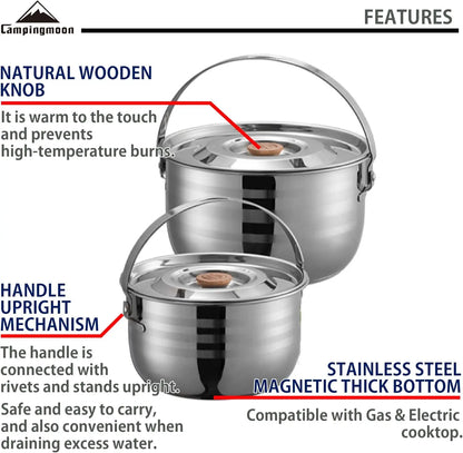 Stainless Steel Camping Cookware Set with Nesting Pots Pans Bowls and Storage Bag for Outdoor Cooking