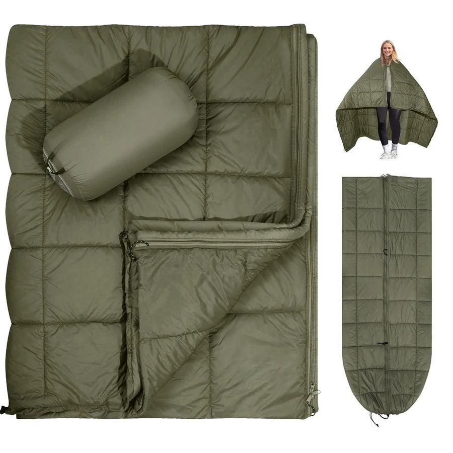 Thinsulate Insulation Puffy Camping Blanket for Cold Weather, Queen Size Warm Camping Quilt with Zipper, Waterproof Outdoor Slee