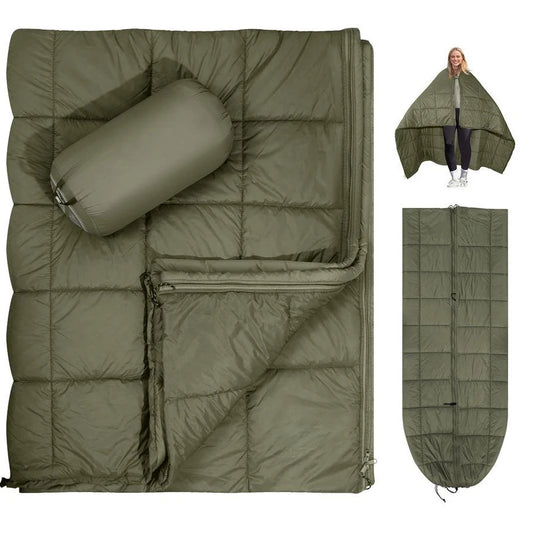 Thinsulate Insulation Puffy Camping Blanket for Cold Weather, Queen Size Warm Camping Quilt with Zipper, Waterproof Outdoor Slee