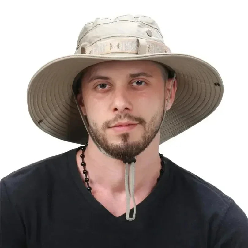 Outdoor hat Summer Men's Wide Brim Bucket Hat UV Protection Panama Style Mesh Fisherman Beach Sun Hat for Outdoor Hunting Hiking