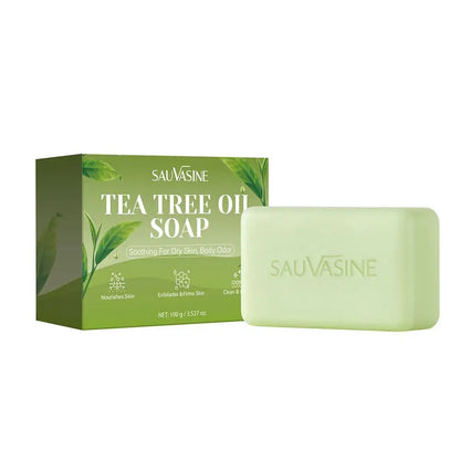 100G Tea Tree Oil Soap Bar for Men & Women, Deep Cleansing, Soothing for Dry Skin, Body Odor Care, Exfoliates & Firms Skin Care