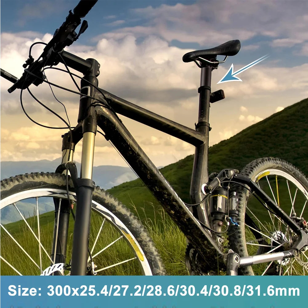 300mm Bike Seat Post 25.4/27.2/28.6/30.4/30.8/31.6mm Aluminum Alloy SeatPost Suitable for Bicycle Mountain Bike Road Bike MTB