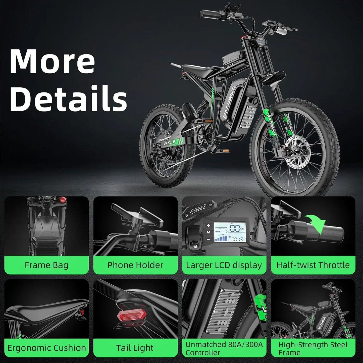6000W Electric Dirt Bike Max 50 MPH & 50 Miles Long Range Ebike 24.5" Motorcycle Tires 1500Wh Removable Battery E Bike