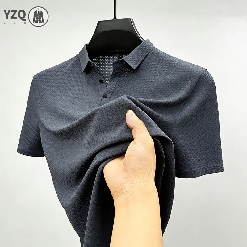 Men's Quick Dry Ice Silk Polo Shirt Short Sleeve Button Placket Jacquard Daily Wear