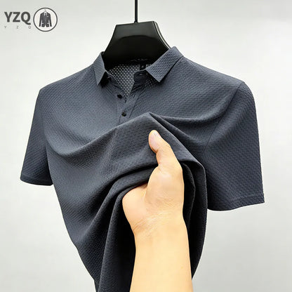 Men's Quick Dry Ice Silk Polo Shirt Short Sleeve Button Placket Jacquard Daily Wear