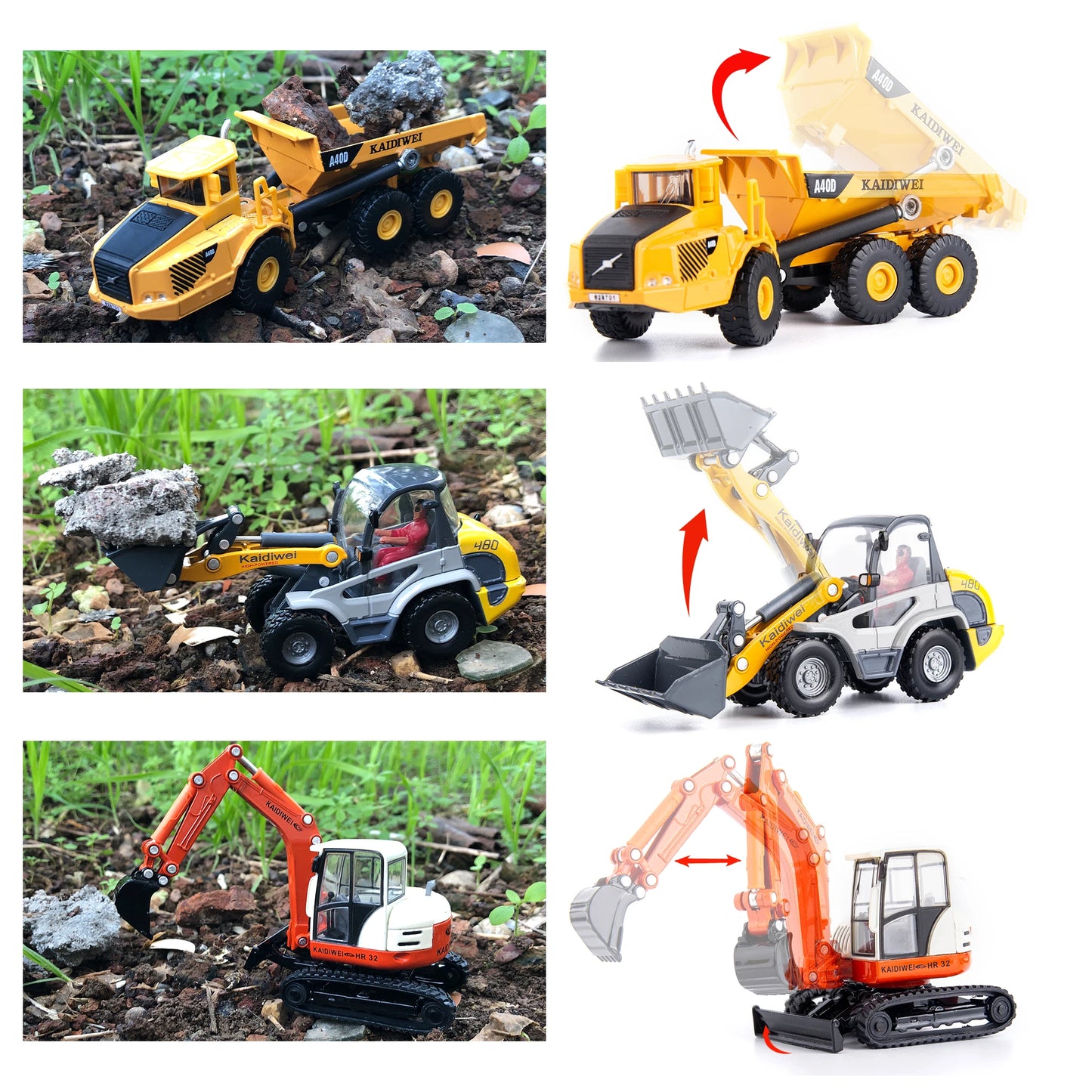 Heavy Duty Construction Site Playset, Metal Dump Truck, Excavator Digger Backhoe,Tractor Bulldozer Diecast Vehicle, Outdoor Sand