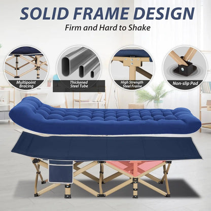 Portable Folding Camping Cot for Adults, Heavy Duty 550LBS Max Load, Extra Wide with Large Pocket for Outdoor Office Beach