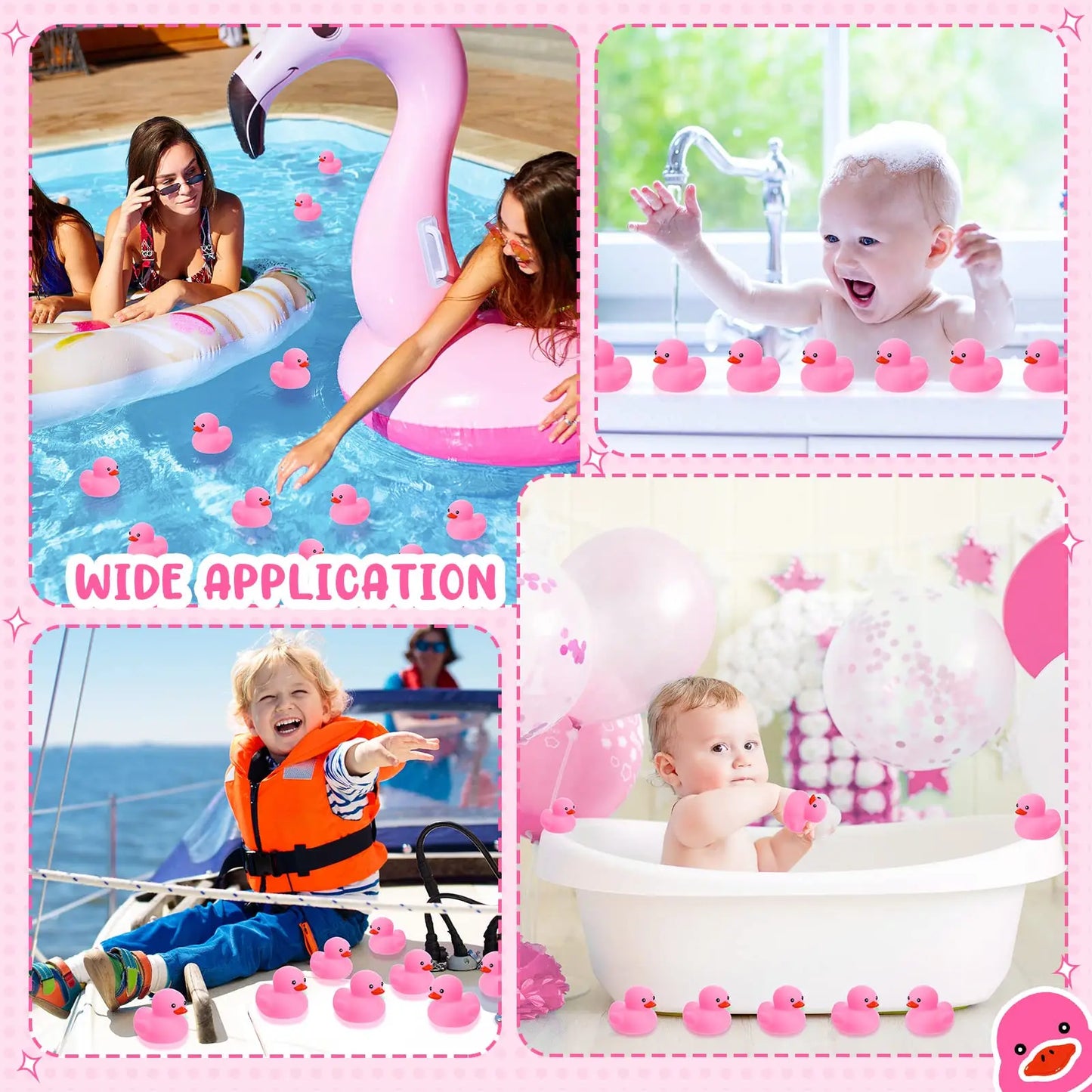 10-200pcs Pink Rubber Duck Bath Toys, Mini Squeak Ducks Bulk for Tiny Baby Shower Preschool Bathtub Toy Pool Party Supplies