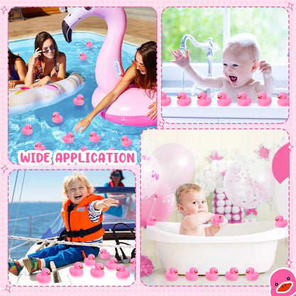 10-200pcs Pink Rubber Duck Bath Toys, Mini Squeak Ducks Bulk for Tiny Baby Shower Preschool Bathtub Toy Pool Party Supplies