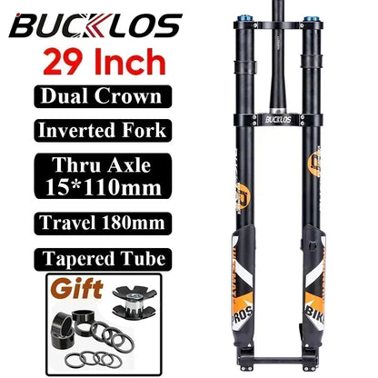 BUCKLOS Dual Crown Inverted Air Fork 26/27.5/29Inch DH MTB Air Suspension Fork 15*110mm Boost Fork E-bike Downhill Bike Parts