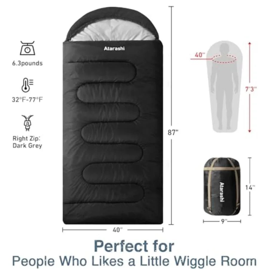 4 Seasons Camping Sleeping Bag for Adults Light Warm Extra-Large with Compression Sack Ideal for Hiking Backpacking Outdoor Adv