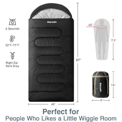 4 Seasons Camping Sleeping Bag for Adults Light Warm Extra-Large with Compression Sack Ideal for Hiking Backpacking Outdoor Adv