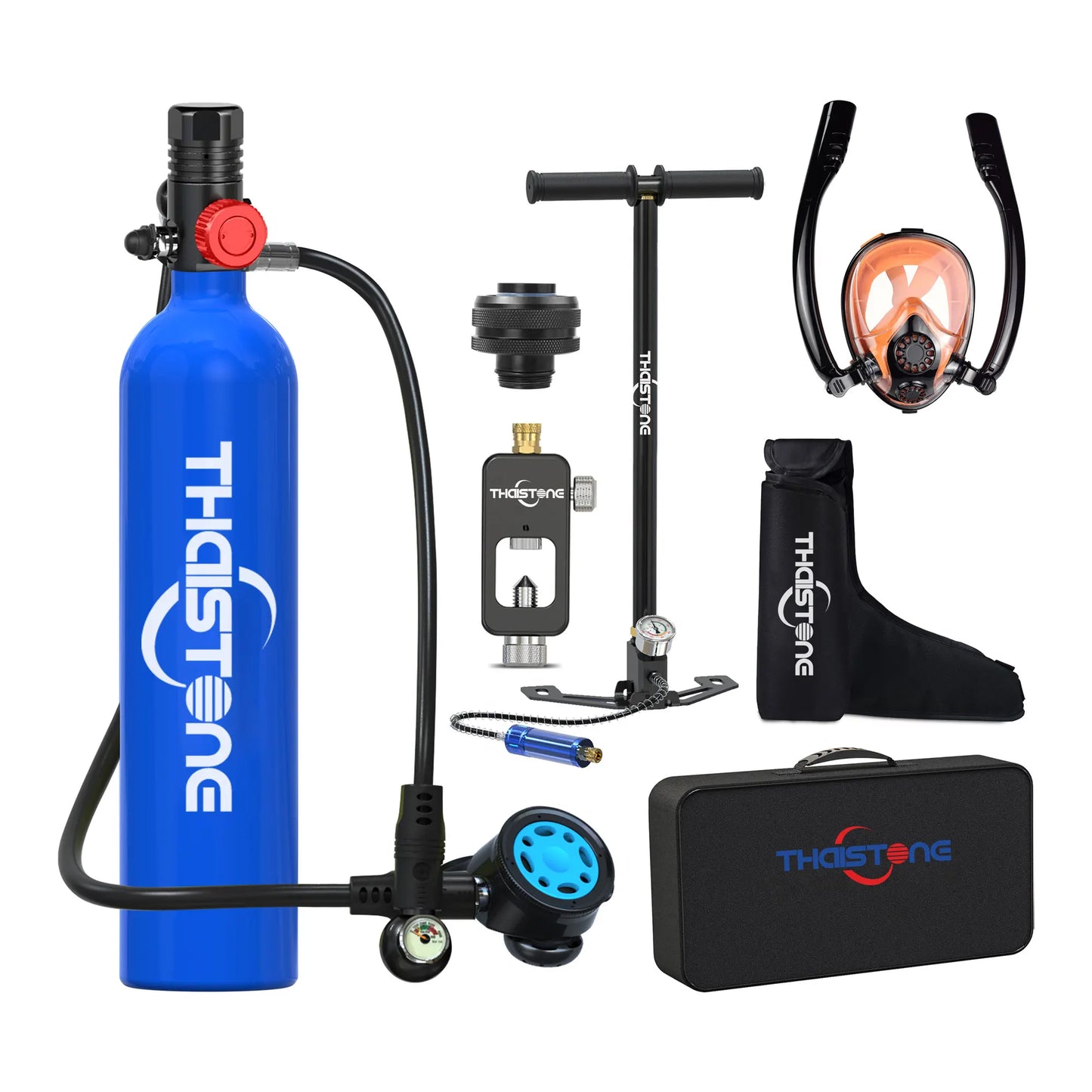 Thaistone 1L Diving Snorkeling Oxygen Cylinder Scuba Tank+Diving Mask+Scuba Adapter+Manual Air Pump