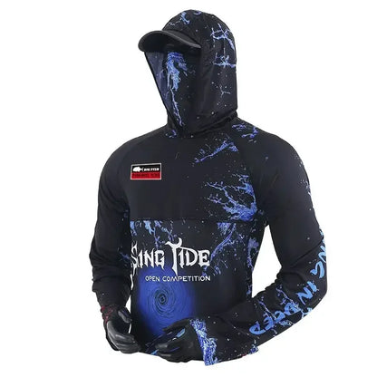 Quick Dry Fishing Shirt with Face Cover for Men, Breathable Fishing Clothes Set, Water and Fire, Thin, Summer