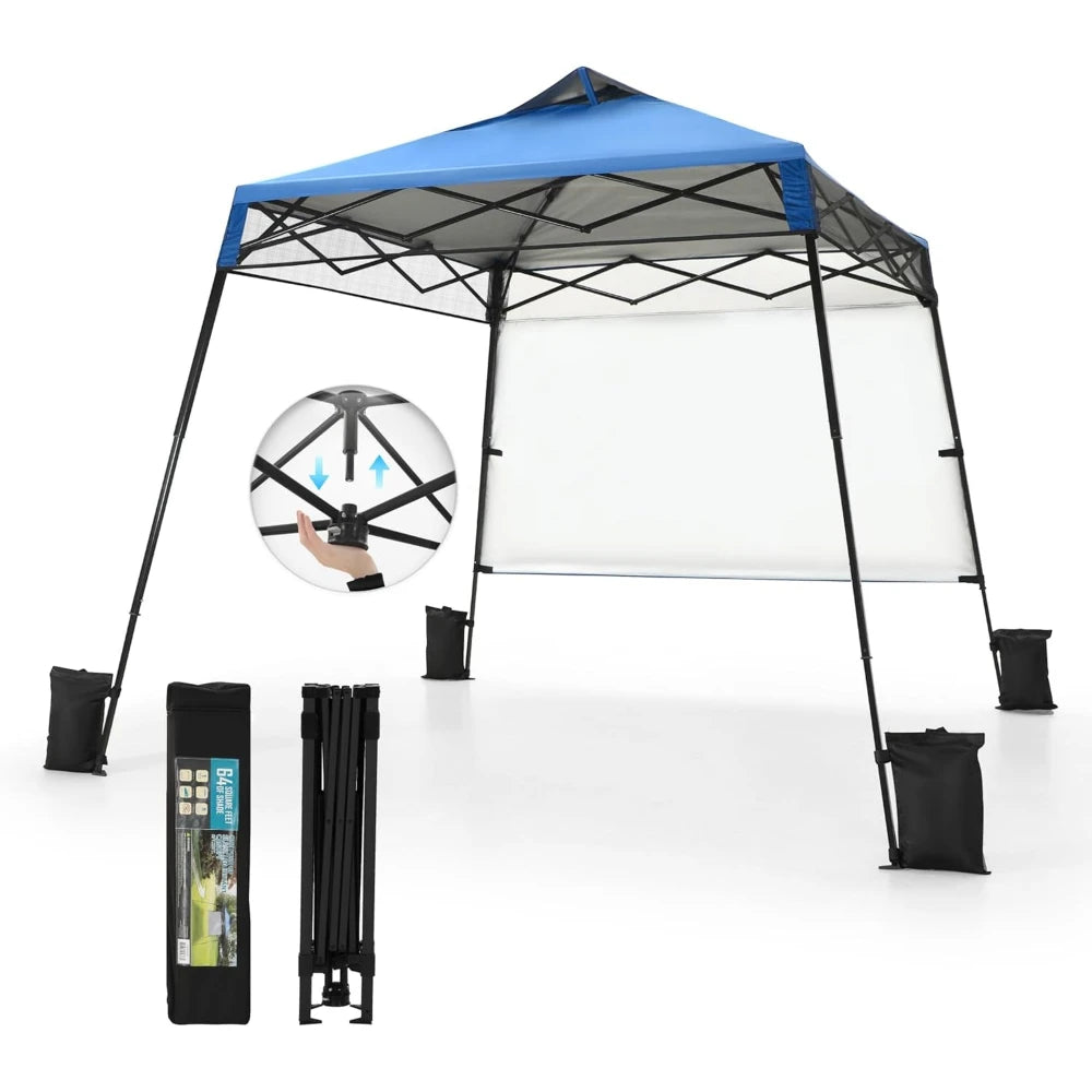 8x8ft Pop Up Canopy Tent with Wheeled Bag & 4 Weight Bags, Instant One Push Portable Shelter with Slanted Legs, Blue