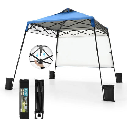 8x8ft Pop Up Canopy Tent with Wheeled Bag & 4 Weight Bags, Instant One Push Portable Shelter with Slanted Legs, Blue