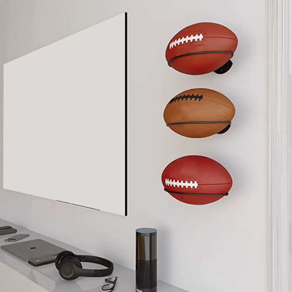 2Pcs Wall Football Rack Iron Ball Display Stand for Shopping Mall Counter Home Gym Basketball Rugby Volleyball Hat Storage