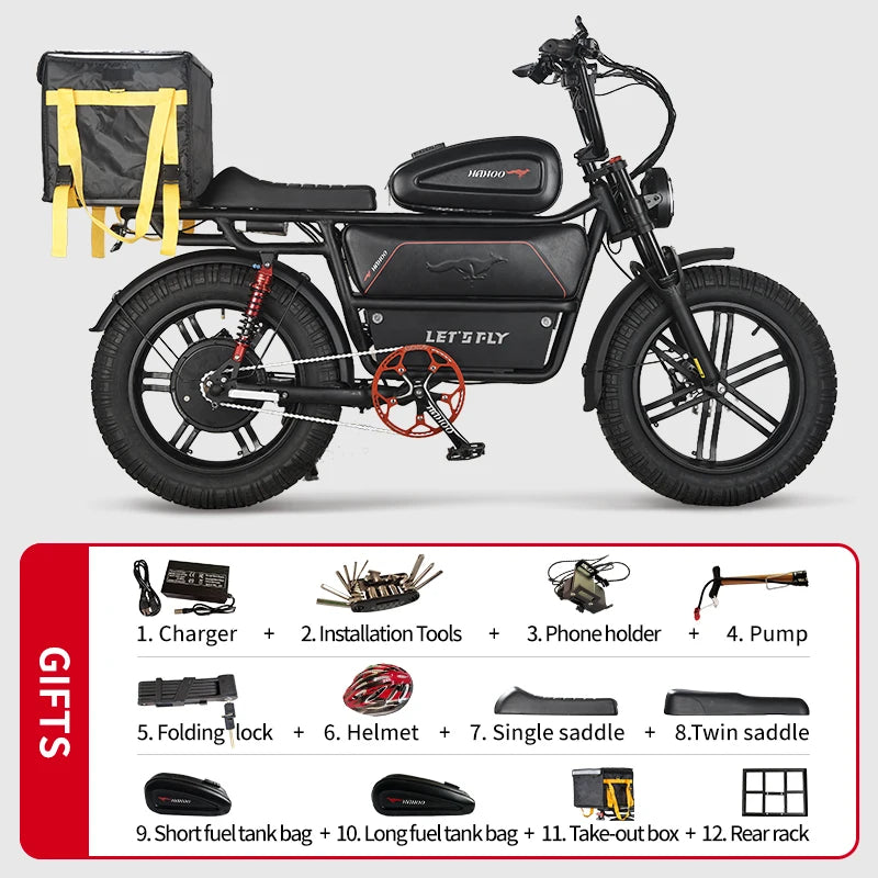 LET'S FLY Mountain bike 2000W 37MPH Adults City Electric Bicycle 48V 60AH 20 Inch Fat Tire  Courier E Bikes Oil Brake  Ebike