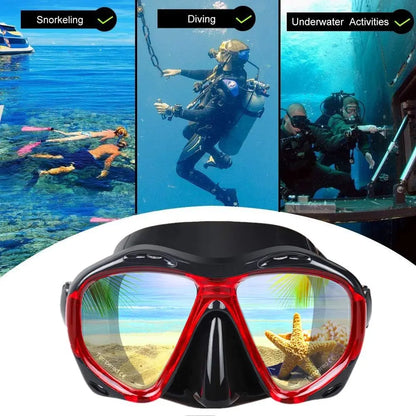 Panoramic HD Snorkel Mask, Anti-Fog Scuba Goggles with Tempered Glass and Nose Cover for Diving and Swimming