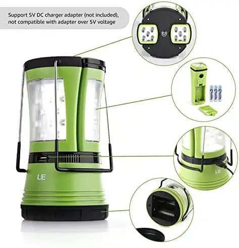 Rechargeable LED Camping Lantern, 600LM with Detachable Flashlight, USB & Car Charger Included for Emergency and Outdoor Use