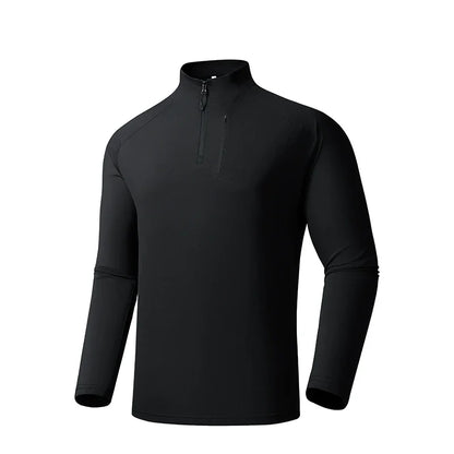 Quick-drying Gym Polo Shirts Men Summer Stand Collar Stretch Long Sleeves Outdoor Lightweight Zipper Pockets Sports Shirts