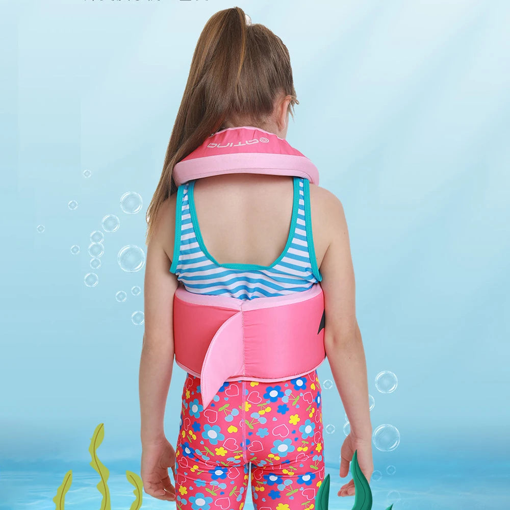 Children's Life Jacket with High Buoyancy Vest, Girl's Portable Swimming, Drifting, Shark Fin Vest
