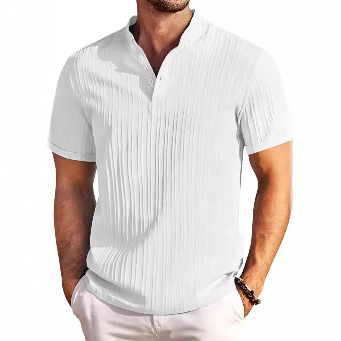 2026 Summer New Men's quick-drying Shirts Striped Jacquard Shirt Breathable Casual Comfortable Stylish Casual Short-Sleeved Top