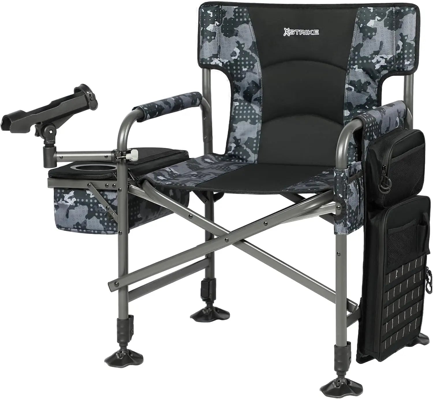Folding Fishing Chair with Rod Holder, Adjustable Legs and Cooler Bag for Outdoor Camping, Ice Fishing, Patio