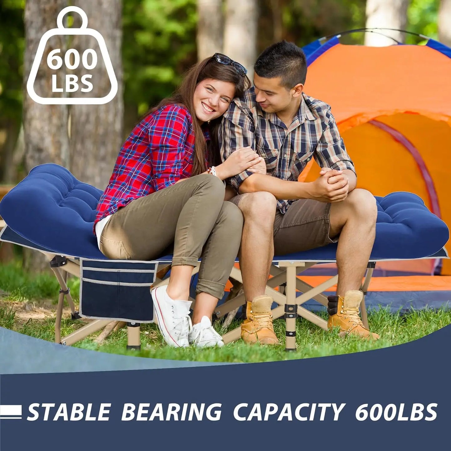 Portable Folding Camping Cot for Adults, Heavy Duty 550LBS Max Load, Extra Wide with Large Pocket for Outdoor Office Beach