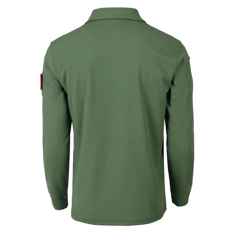 Mens Quick Dry Tactical Polo Shirt Summer Breatable Outdoor Training Top Embroidered Logo Turn-down Collar Long Sleeve Clothes
