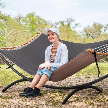 Portable Hammock with Stand, Foldable Patio Swing for 2-3 People, Heavy Duty Dark Gray