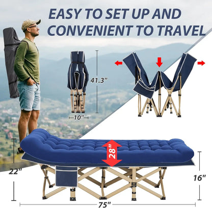 Portable Folding Camping Cot for Adults, Heavy Duty 550LBS Max Load, Extra Wide with Large Pocket for Outdoor Office Beach