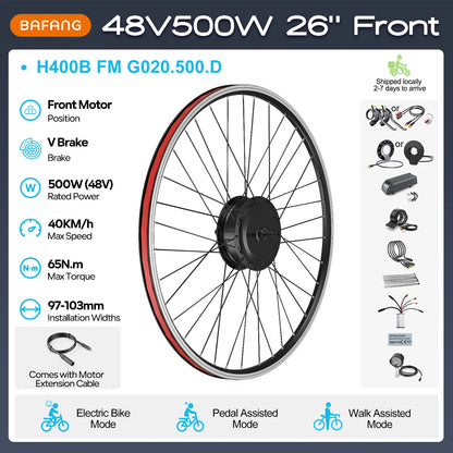 [US Direct ] Bafang 48V 500W 750w Wheel Hub Motor V-Brake Front & Rear Drive Electric Bicycle Conversion Kits 8fun eBike Engine