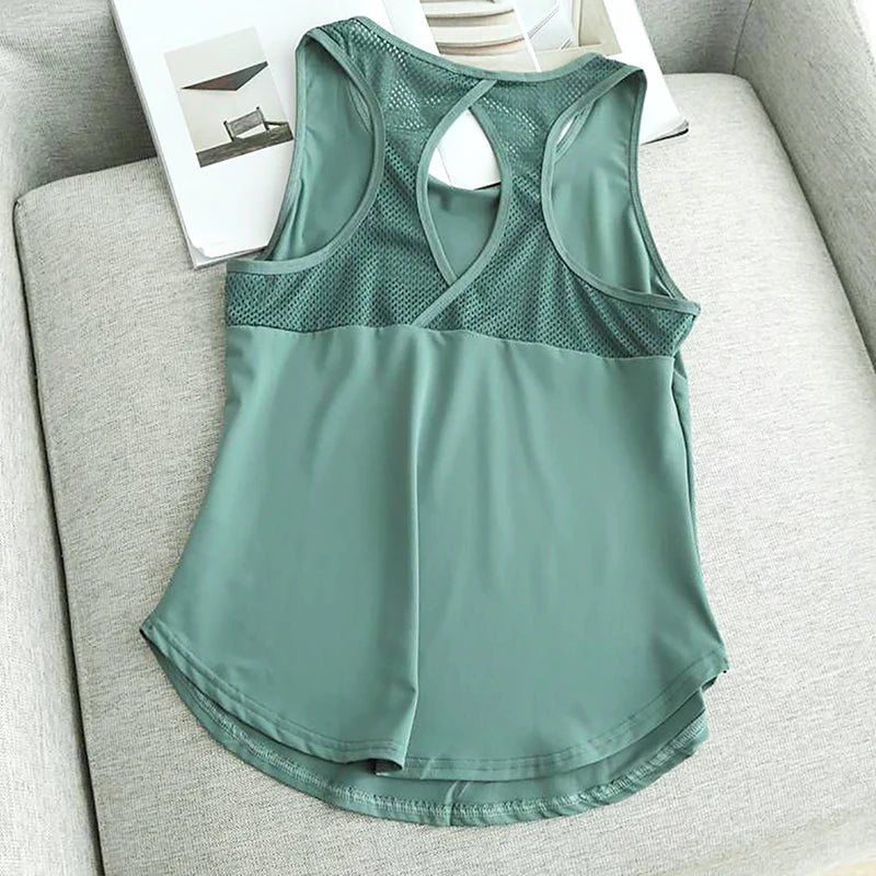 Summer Quick Dry Tank Top Thin Section Mesh Backless Loose Casual Versatile Camisole Yoga Sports T-Shirt Fitness Running Vest