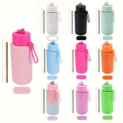 Stainless Steel Insulated Water Bottle, 35oz (1000ml) - Sports Travel Thermal Cup, Hot Cold Drink Flask with Straw Lid, Silicone