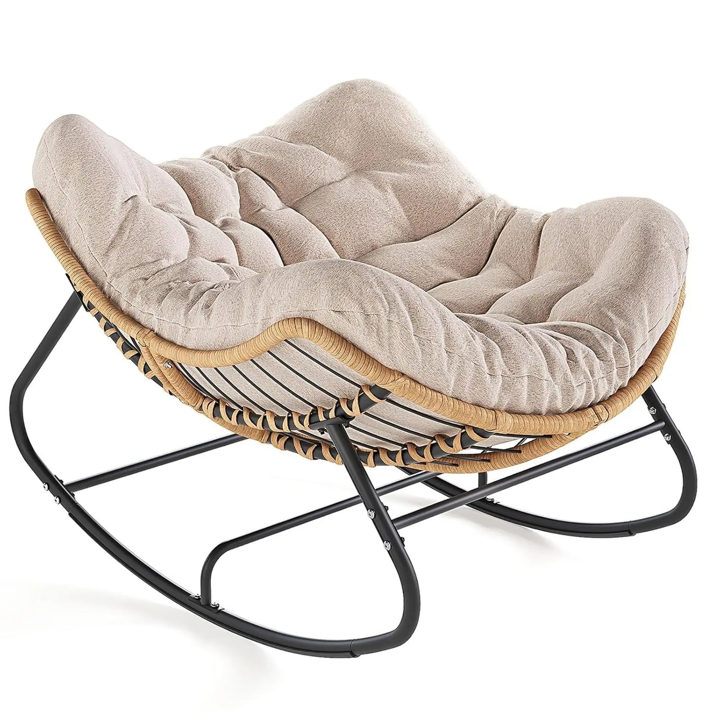 Outdoor Rocking Chair, Oversized Patio Papasan Rocker, Comfy Wicker Reading Lounge, Indoor Egg Chair for Bedroom,, Customized