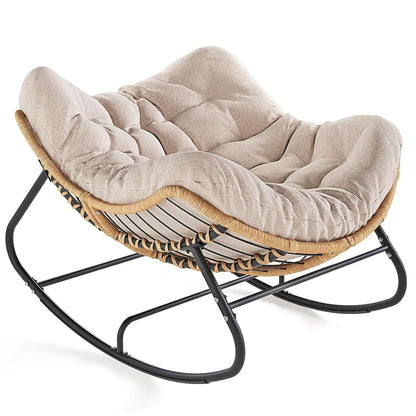 Outdoor Rocking Chair, Oversized Patio Papasan Rocker, Comfy Wicker Reading Lounge, Indoor Egg Chair for Bedroom,, Customized
