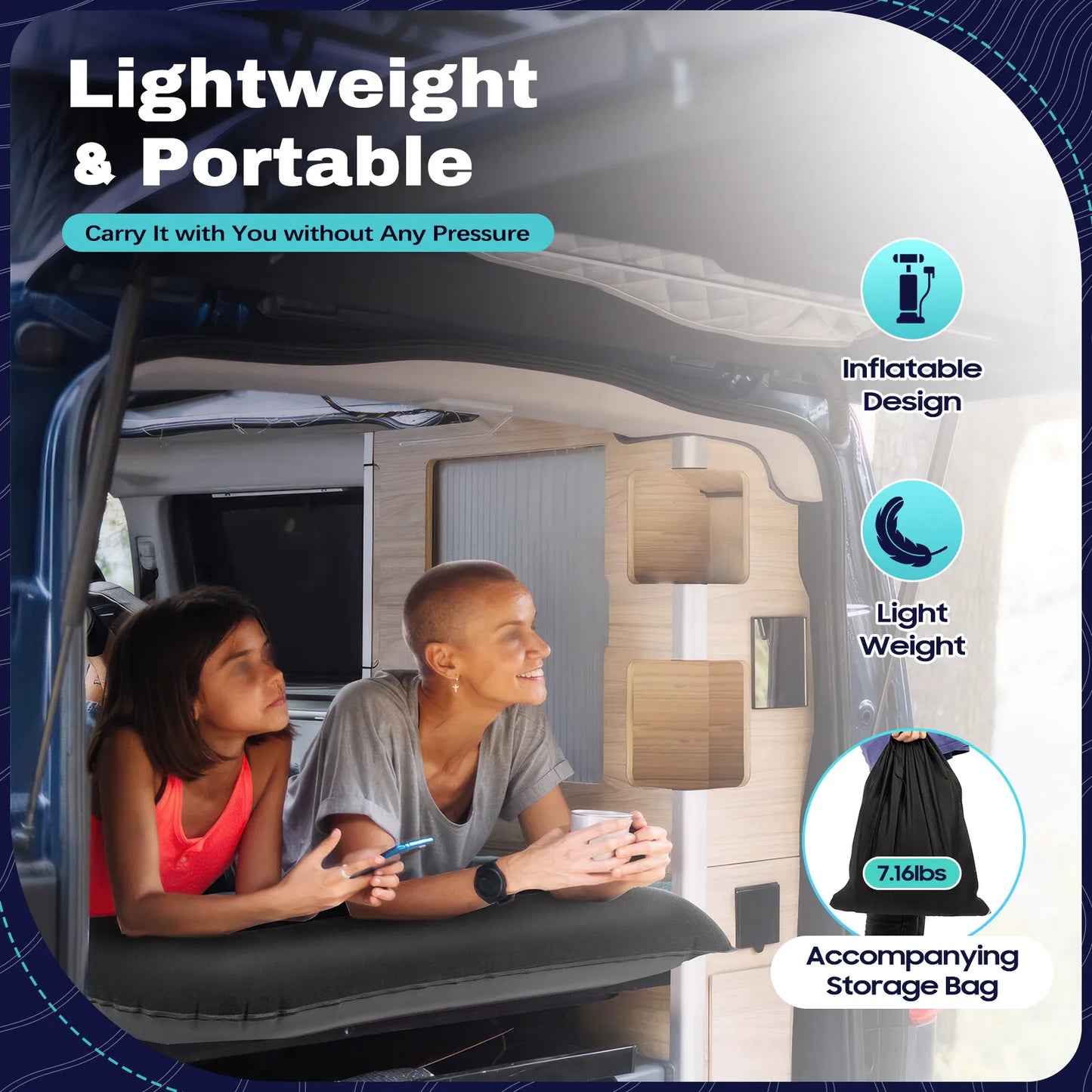 Heavy Duty Car Air Mattress 551LBS Load Flocking PVC Foldable with Pump Headrests Storage Bag for Camping Travel Home