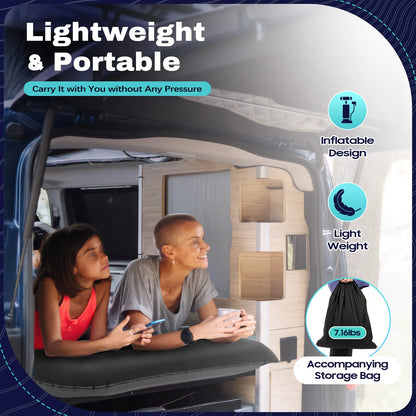 Heavy Duty Car Air Mattress 551LBS Load Flocking PVC Foldable with Pump Headrests Storage Bag for Camping Travel Home