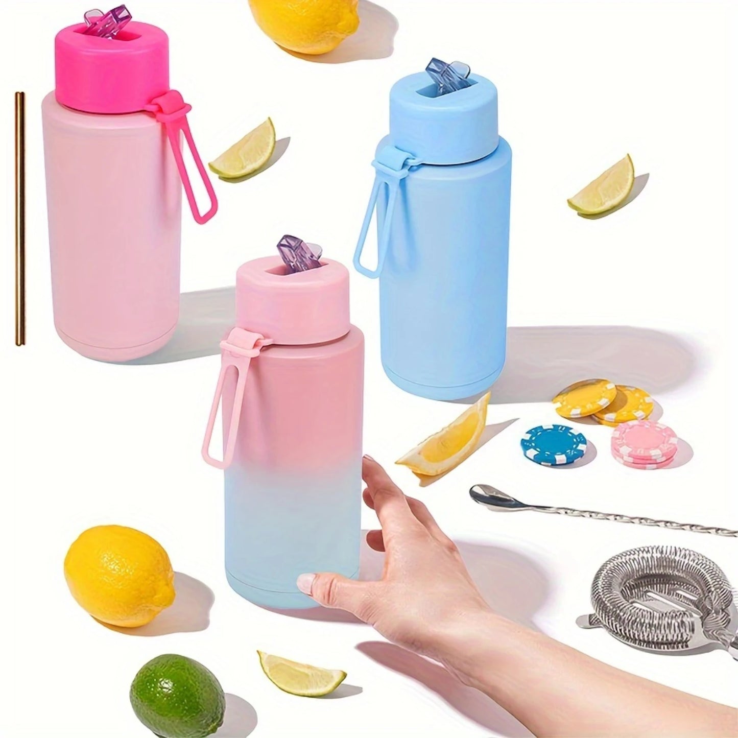 Stainless Steel Insulated Water Bottle, 35oz (1000ml) - Sports Travel Thermal Cup, Hot Cold Drink Flask with Straw Lid, Silicone