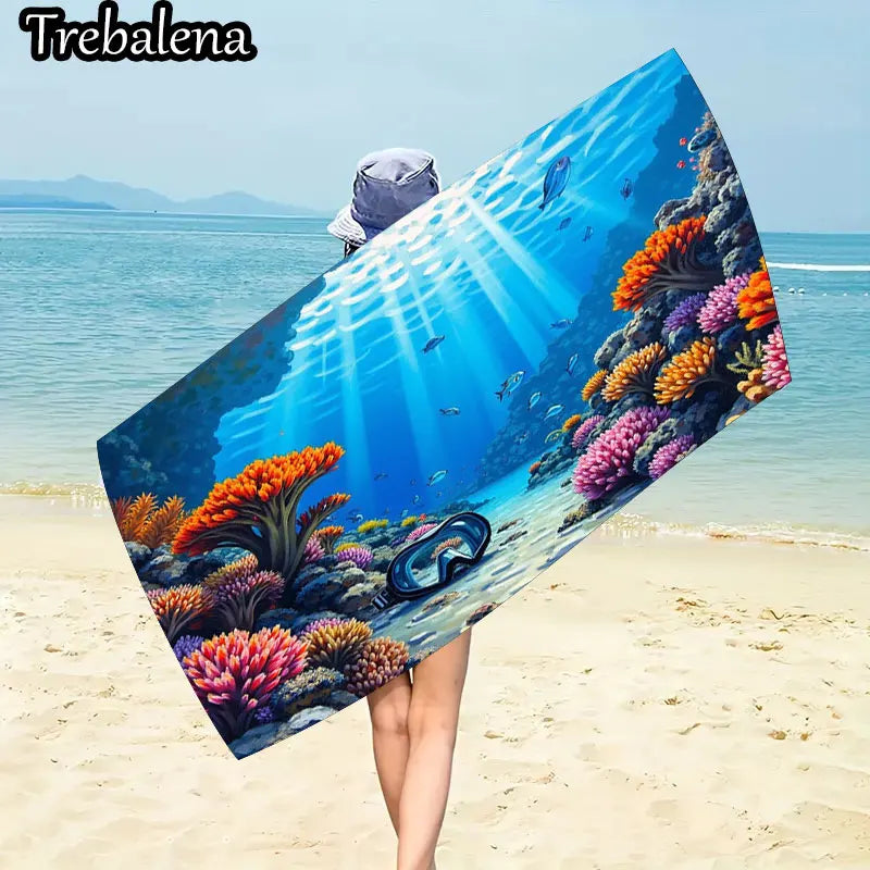 30*60inch Ultra-Soft Beach Towel with Vibrant Coral Reef Scene Beach Towel