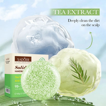 Tea Tree Essential Oil Solid Shampoo Bar Deeply Cleanses Nourishes Nourishes Hair Plant Essential Oils Care For Scalp And Hair