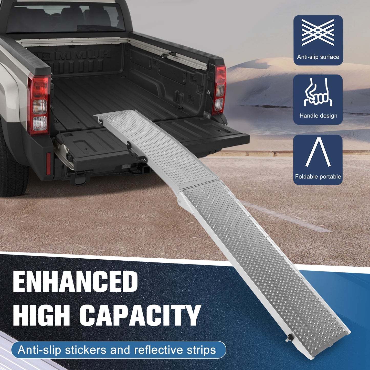 2Pcs 85inch Metal Ramps Ladder with Handle Foldable Truck Loading Ramps for Motorcycles Lawn Mowers UTVs and More