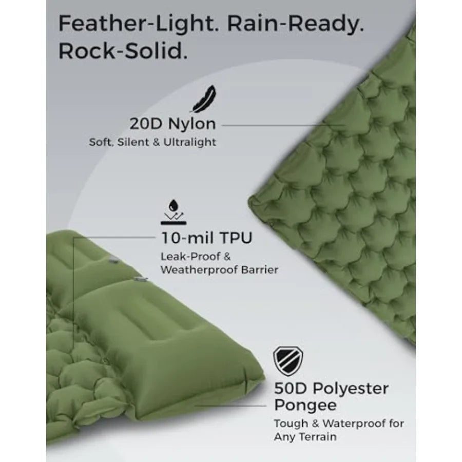 Sleeping Pad for Camping Ultralight Connectable Inflatable Sleeping Pad Camping Mattress with 6.3" Built-in Pillow and Foot Pum