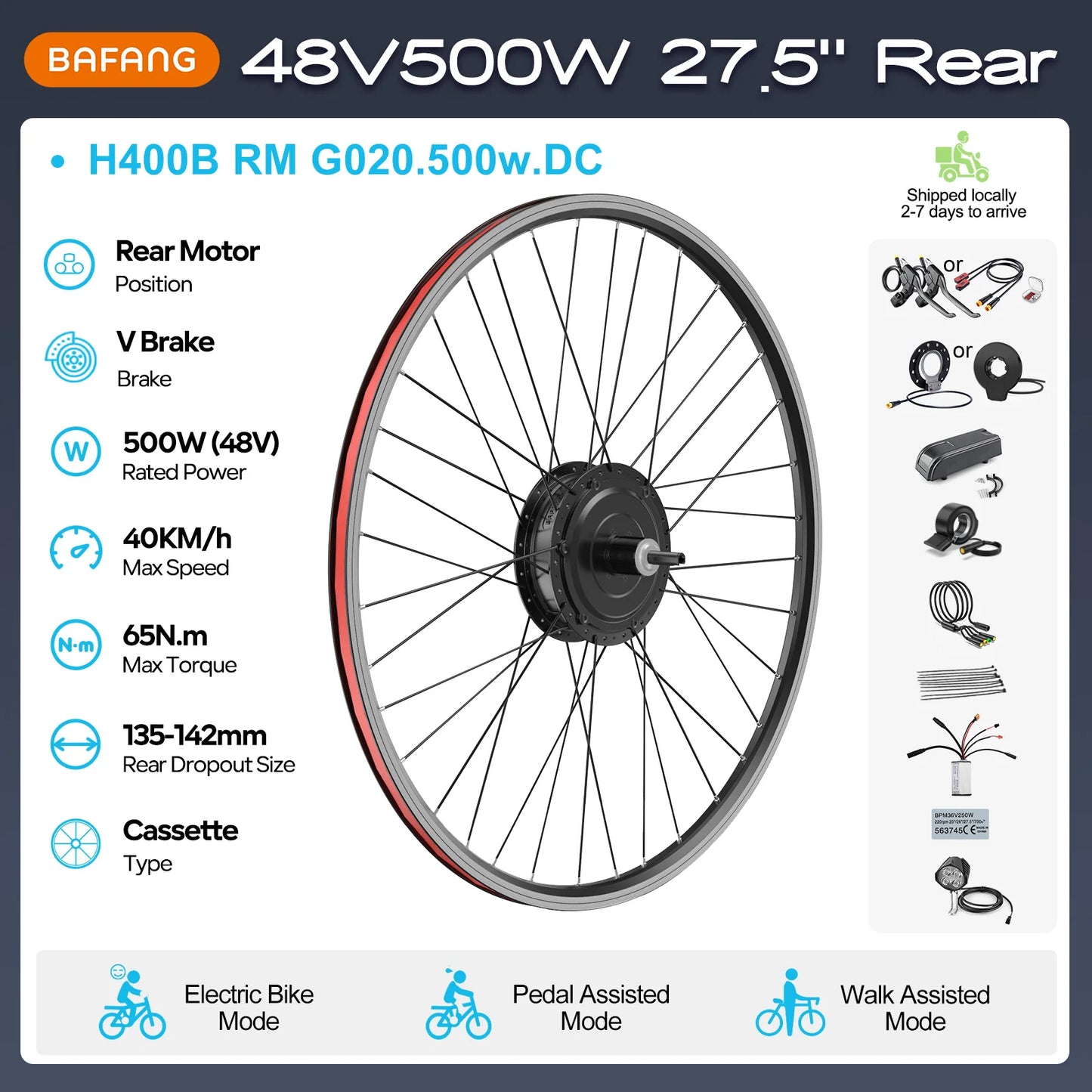 [US Direct ] Bafang 48V 500W 750w Wheel Hub Motor V-Brake Front & Rear Drive Electric Bicycle Conversion Kits 8fun eBike Engine