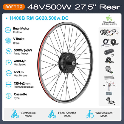[US Direct ] Bafang 48V 500W 750w Wheel Hub Motor V-Brake Front & Rear Drive Electric Bicycle Conversion Kits 8fun eBike Engine
