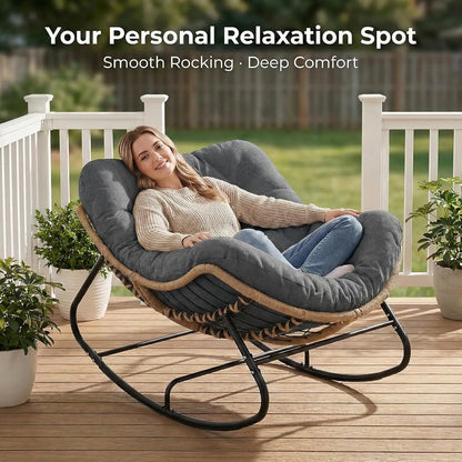 Outdoor Rocking Chair, Oversized Patio Papasan Rocker, Comfy Wicker Reading Lounge, Indoor Egg Chair for Bedroom,, Customized