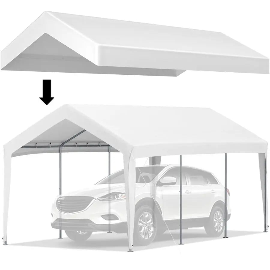 Carport Replacement Canopy Cover, 10 x 20 ft, Ripstop TripleLayer PE Fabric Garage Top Tarp Shelter Cover, UV Resistant Waterpro
